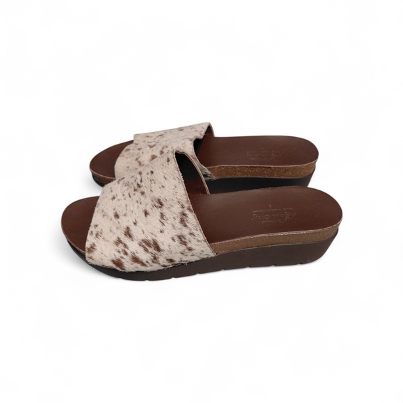 Agave Sky Shoes - Agave Sky Leather Cowhide Slide Sandals Western Boho Leather Flats Size 9